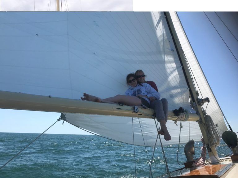 Clare and friend on boom 768x575