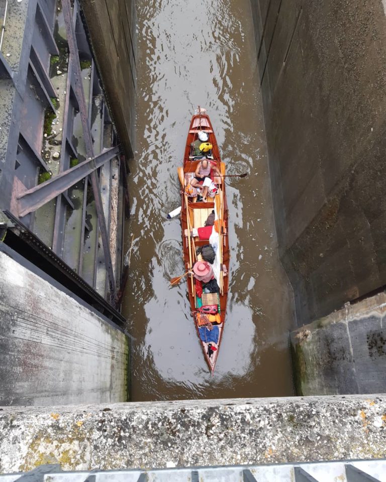 Boat in small lock. Packed for some weeks camping.