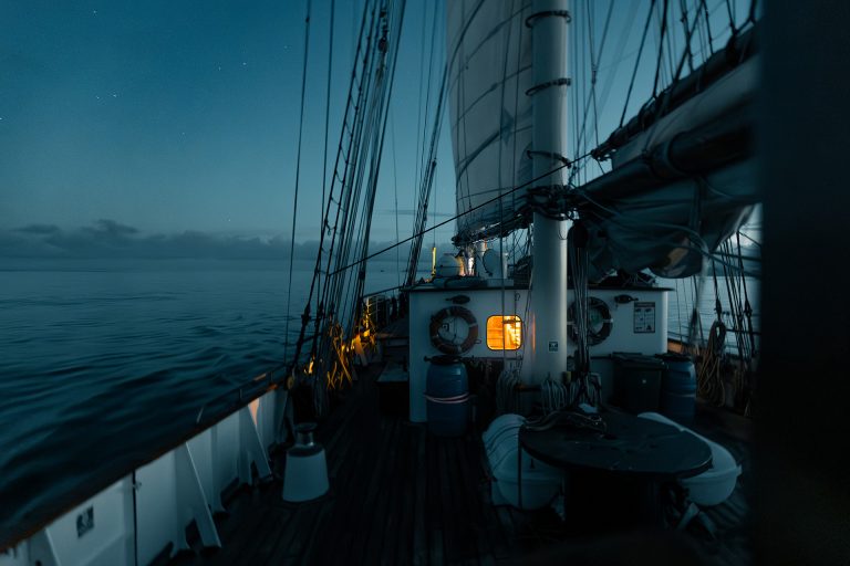 Night Sailing on deck of Blue Clipper 768x512
